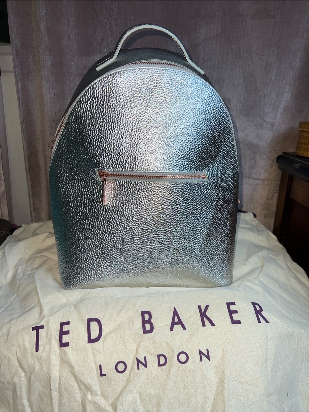 🌺 Ted Baker London ] Silver Metallic Backpack
